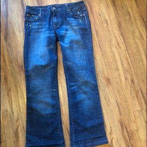 7 For All Mankind Bootcut Womens Jeans Medium Wash 28x28 Rhinestone Embroidery.